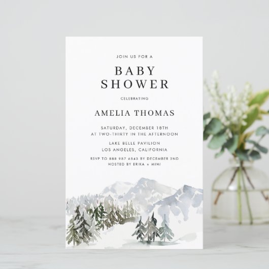 Snowy Winter Forest Baby shower Invitation (Staand voorkant)