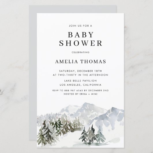 Snowy Winter Forest Baby shower Invitation (Voorkant / Achterkant)
