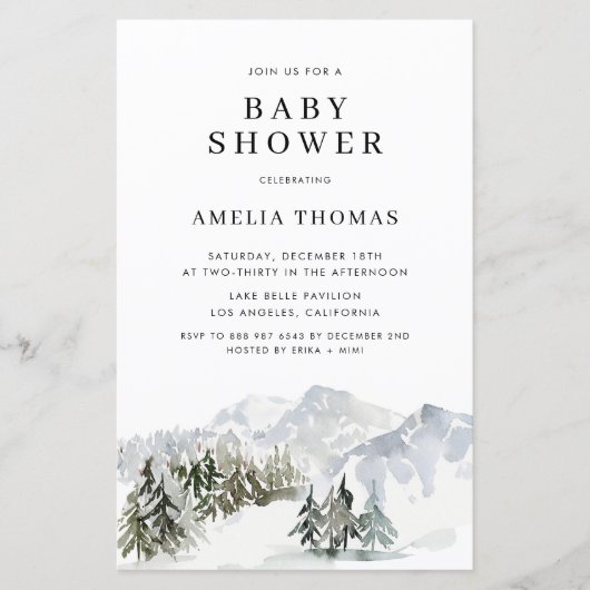 Snowy Winter Forest Baby shower Invitation (Voorkant)