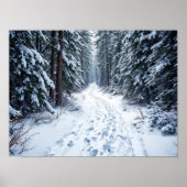 Snowy Winter Forest Path With Footprints Hiking Poster (Voorkant)
