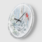 Snowy Winter Forest Red Bird Cardinal Grote Klok (Hoek)