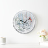 Snowy Winter Forest Red Bird Cardinal Grote Klok (Huis)