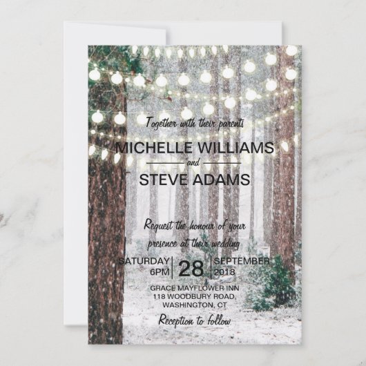 Snowy Winter Forest Wedding Invitation Kaart (Voorkant)
