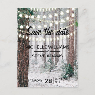 Snowy Winter Forest Wedding Save the Date Aankondigingskaart