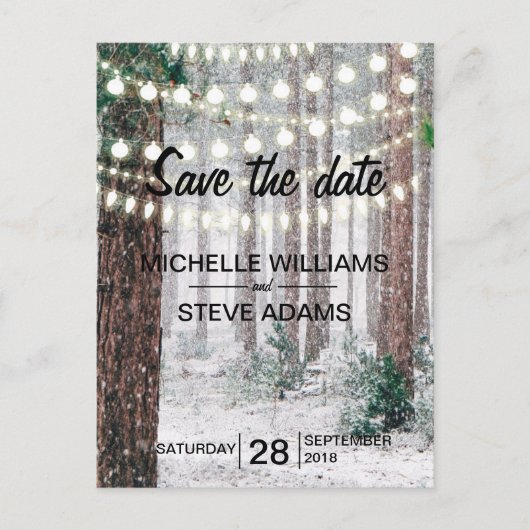 Snowy Winter Forest Wedding Save the Date Aankondigingskaart (Voorkant)