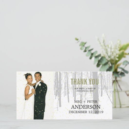 Snowy Winter Frosty Bossen Trouwfoto Dank u Bedankkaart (Staand voorkant)