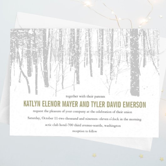 ©Snowy Winter Frosty Bossen Winter Wedding Invites Kaart