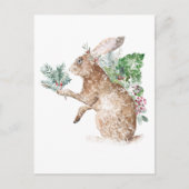 Snowy Winter Hare geeft posy van Spruce & Holly Briefkaart (Voorkant)