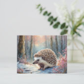 Snowy Winter Hedgehog Modern Art Briefkaart (Staand voorkant)