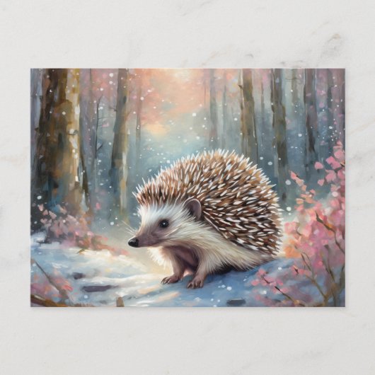 Snowy Winter Hedgehog Modern Art Briefkaart (Voorkant)