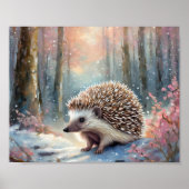 Snowy Winter Hedgehog Modern Art Poster (Voorkant)