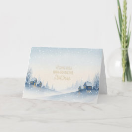 Snowy Winter Hillside Village with Warm Christmas  Feestdagen Kaart