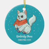 Snowy Winter Holiday Cute Arctic Fox Keramisch Ornament (Voorkant)