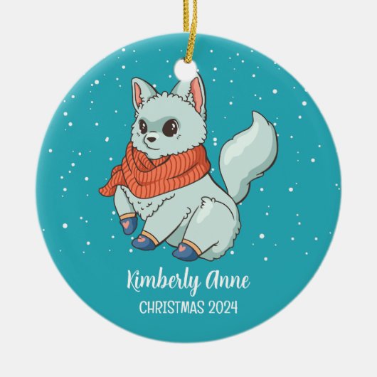 Snowy Winter Holiday Cute Arctic Fox Keramisch Ornament (Voorkant)