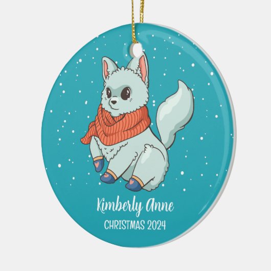 Snowy Winter Holiday Cute Arctic Fox Keramisch Ornament (Links)