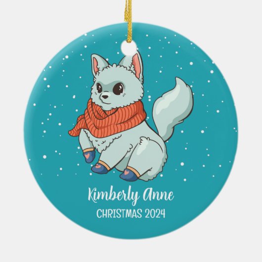Snowy Winter Holiday Cute Arctic Fox Keramisch Ornament (Achterkant)