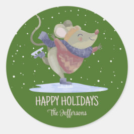 Snowy Winter Holiday Cute Mouse Ronde Sticker