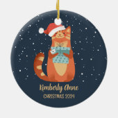 Snowy Winter Holiday Cute Santa Cat Keramisch Ornament (Achterkant)