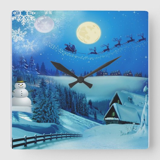 Snowy Winter Holiday Fantasy Vierkante Klok (Voorkant)