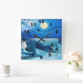 Snowy Winter Holiday Fantasy Vierkante Klok (Huis)