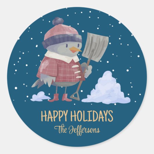 Snowy Winter Holiday Ronde Sticker (Voorkant)