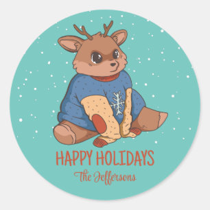 Snowy Winter Holiday Ronde Sticker