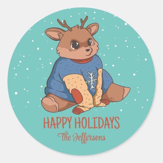 Snowy Winter Holiday Ronde Sticker (Voorkant)