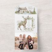 Snowy Winter House w/ Deer | Kaart met Kerstmis (Binnen)