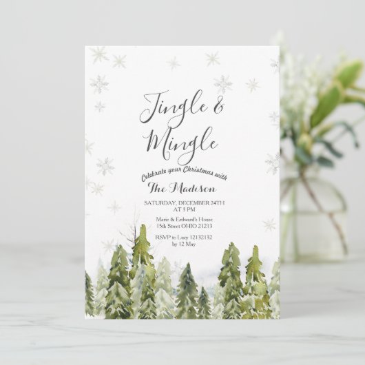 Snowy Winter Jingle & Mingle Winter uitnodiging (Staand voorkant)