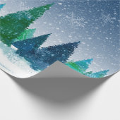 Snowy Winter Kerstblauw en Groene Scene Cadeaupapier (Hoek)