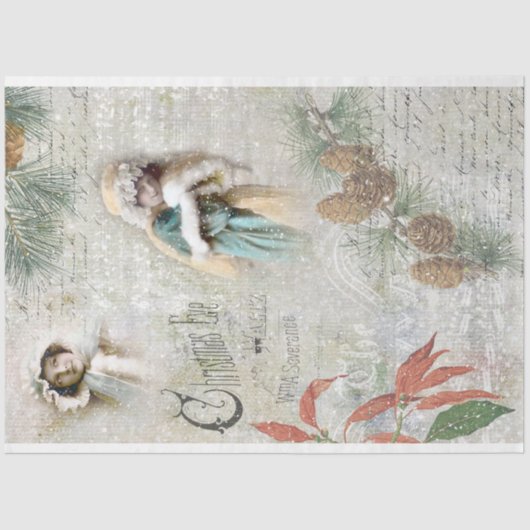 Snowy Winter Kerstmuziek Collage Tissuepapier (Voorkant)