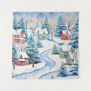 Snowy Winter Landscape Art Tapestry Wandkleed