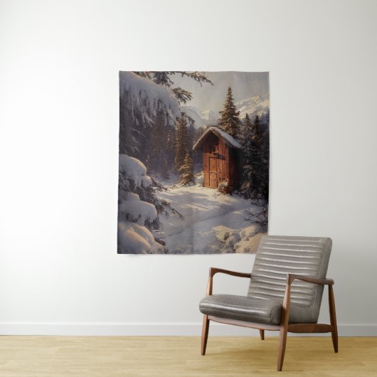 Snowy Winter Landscape Art Tapestry Wandkleed (In situ)