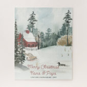 Snowy Winter Landscape Optionele Waterverf tekst Legpuzzel (Verticaal)