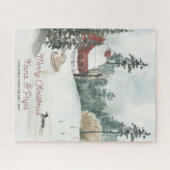 Snowy Winter Landscape Optionele Waterverf tekst Legpuzzel (Horizontaal)