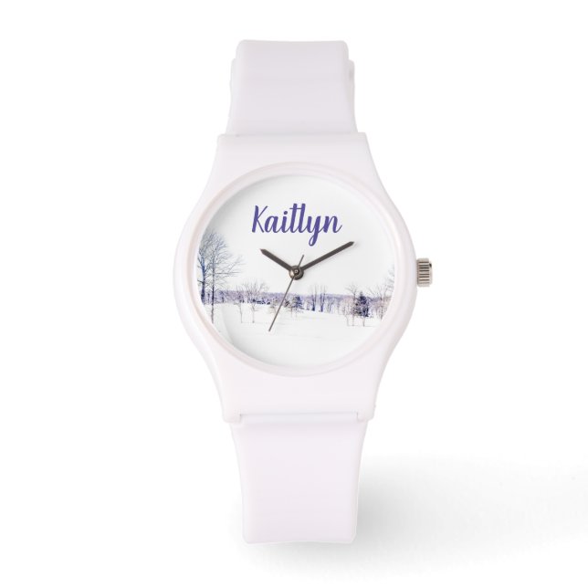 Snowy Winter Landschap Horloge (Voorkant)