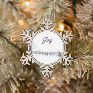 Snowy Winter Landschap Tin Sneeuwvlok Ornament