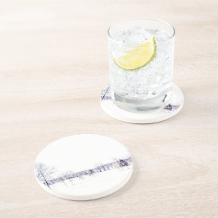 Snowy Winter Landschap Zandsteen Onderzetter