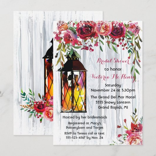 Snowy Winter Lantern Floral Vrijgezellenfeest Kaart (Voorkant / Achterkant)