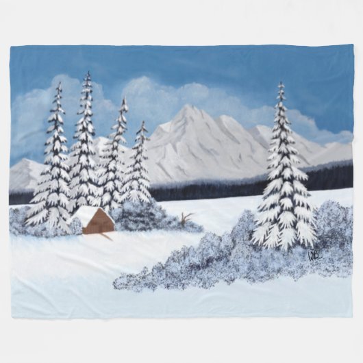 Snowy Winter Large Fleece Blanket (Voorkant (Horizontaal))