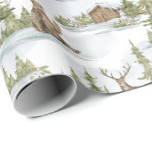 Snowy Winter Log Cabin | Houtdieren Cadeaupapier (Rol Hoek)