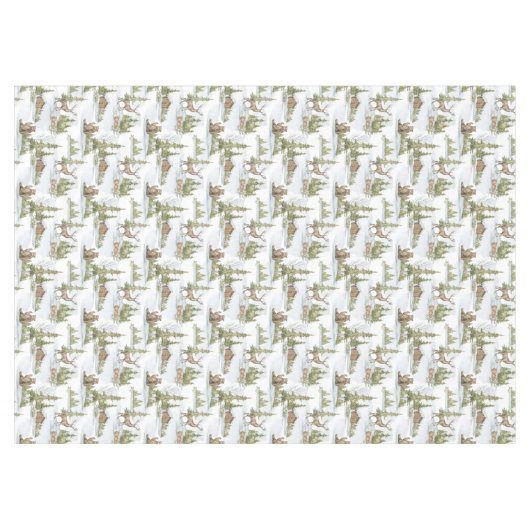 Snowy Winter Log Cabin | Houtdieren Tafelkleed (Voorkant (Horizontaal))