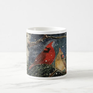 Snowy Winter Male en Vrouw Cardinals Coffee Mok