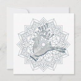 Snowy Winter Mandala Marble Glitter Deer Feestdagenkaart