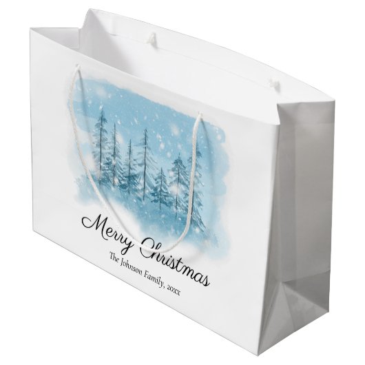 Snowy Winter Merry Christmas Gift Bags Groot Cadeauzakje (Achterkant Gekanteld)