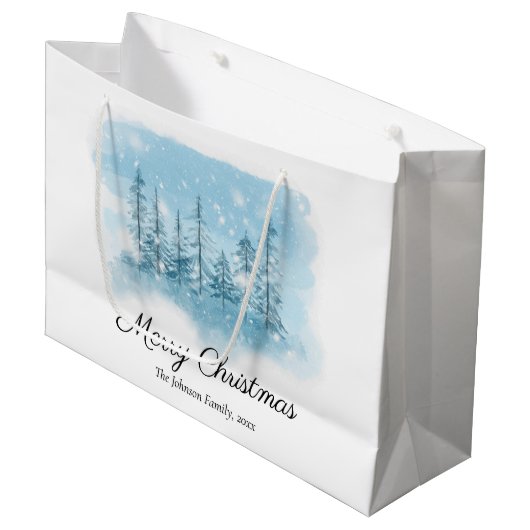 Snowy Winter Merry Christmas Gift Bags Groot Cadeauzakje (Voorkant Gekanteld)