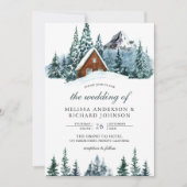 Snowy Winter Mountain Forest Cabin Lodge Wedding Kaart (Voorkant)