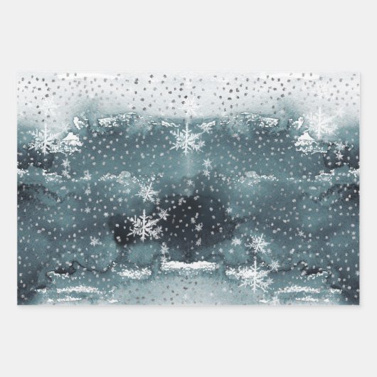 Snowy Winter Mountain Forest Silver Snowfall Inpakpapier Vel (Voorkant)
