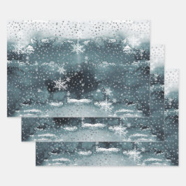 Snowy Winter Mountain Forest Silver Snowfall Inpakpapier Vel