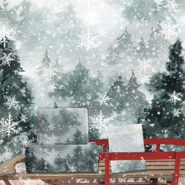 Snowy Winter Mountain Woodland Forest Snowflakes Cadeaupapier
